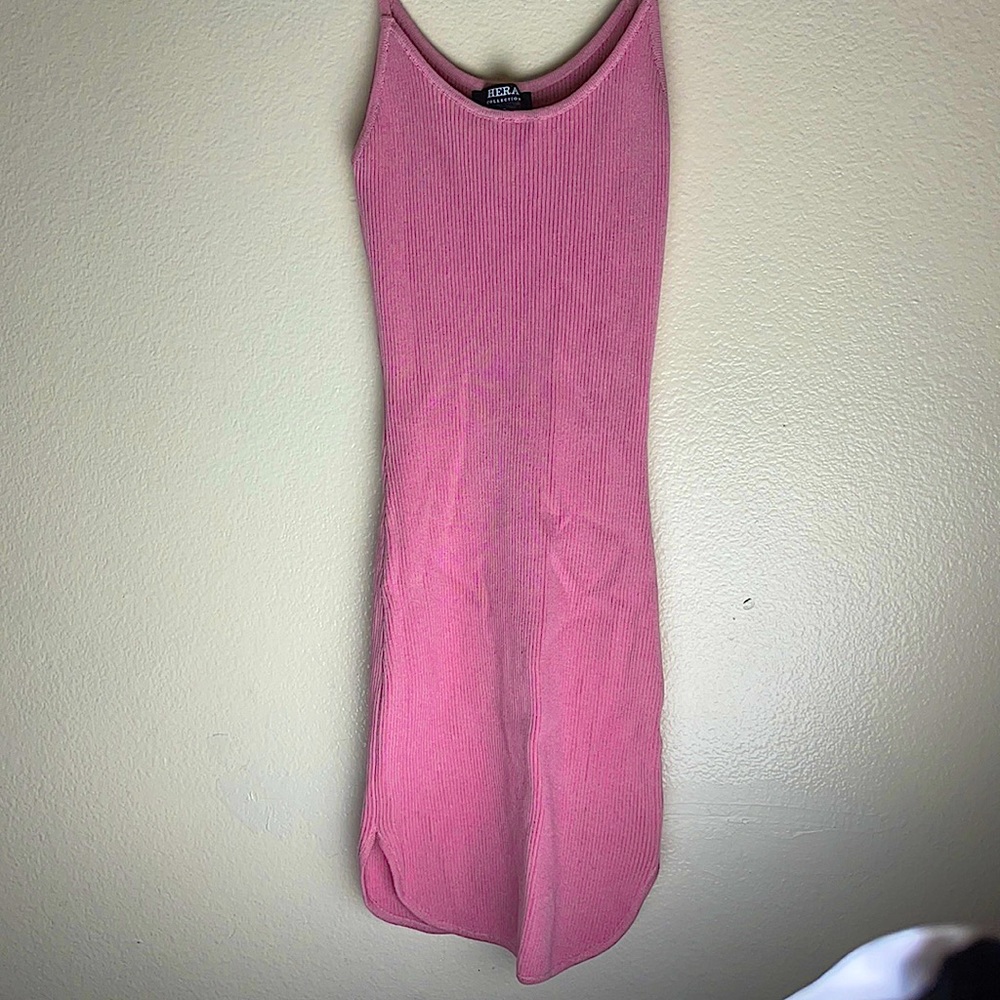 Precious Pink Ribbed Mini Dress S